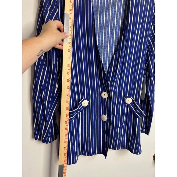 Vintage 90s Striped Jacket Blazer Womens Sz 5 Royal Blue White Striped - Picture 5 of 7
